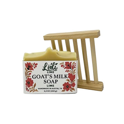 Goat Milk Soap Bar 3.5 oz + Free Soap Dish - Handmade Natural Face & Body Soap - Raw Goat Milk - Gift for Men & Women - No Dyes, Long-Lasting, Moisturizing for Sensitive Skin (Lime)