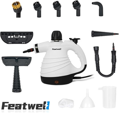Featwell Handheld Steam Cleaner, Pressurized Portable Multi-Surface Steam Cleaner with 12 pcs Accessories, Multi-Purpose Portable Steamer for Cleaning Dirt, Grease, Tile, Floor, Couch, Car