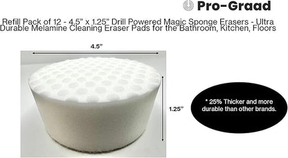 Refill Pack of 12 Drill Powered XL 4.5” Magic Sponge Erasers | Compatible with RotoEraser | 25% Thicker Ultra Durable Melamine Cleaning Eraser Pads for Bathroom Kitchen Floors Round 4.5" x 1.25" Thick