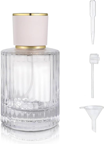 50ml/1.7 Oz Glass Spray Bottle Perfume Atomizer,Refillable Perfume Spray Bottle Perfume Bottles Empty with 3 Kinds of Perfume Dispenser (Round 50ml)