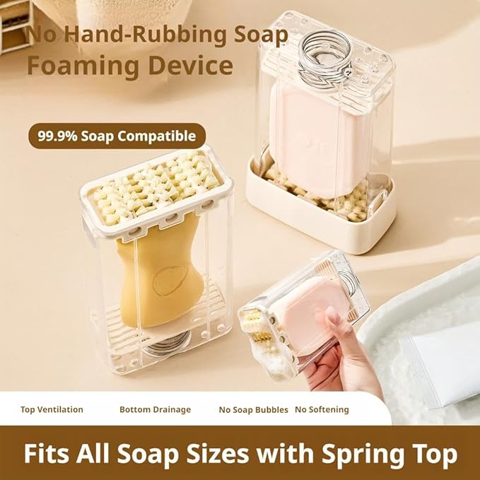 Drain Soap Container - Roller Brush Foaming Cleansing Keeper Portable Spring Powered Washing Box for Fabric Care, Zero Waste Soap Saver Holder for Laundry Bathroom Shower (3pcs)