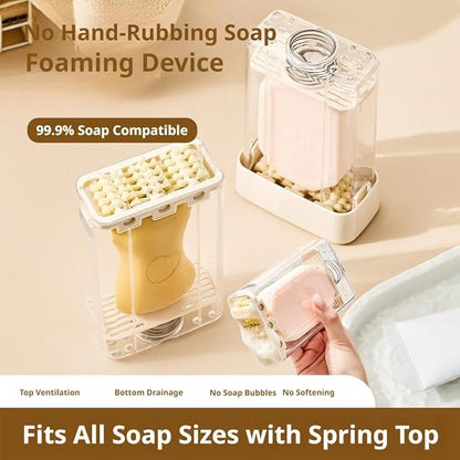 Drain Soap Container - Roller Brush Foaming Cleansing Keeper Portable Spring Powered Washing Box for Fabric Care, Zero Waste Soap Saver Holder for Laundry Bathroom Shower (2pcs)