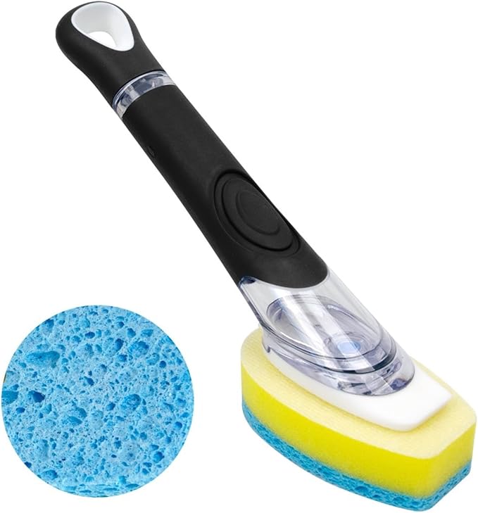 CELOX Dish Sponge with Handle for Pot Pan Sink Cleaning, Soap Dispensing Dish Sponge