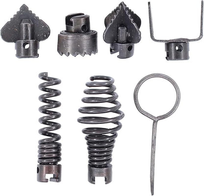 Drain Cleaner Combination Cutterhead Set, 7-Piece Drain Cleaner Spring Loaded Auto Locking Drain Dredge Cutterhead Set for Dredging Pipes Dredger (Gray)