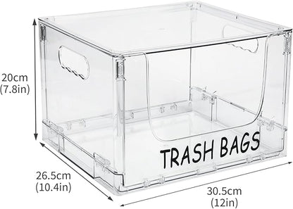 Trash Bag Holder Stand,Stackable Trash Bag Dispenser with Lids, Plastic Under Sink Organizers and Stackable Storage Box, Large Garbage Bags Dispenser for Kitchen, Pantry, Laundry Room
