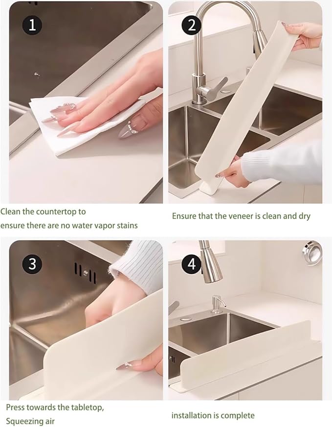 19.6in Silicone Sink Splash Guard, New Silicone Sink Water Retaining Board for Kitchen, Portable Water Retaining Strip Reusable Water Splash Guard for Bathroom Countertop (Silicone, Beige)