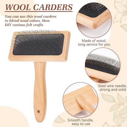 BENECREAT Wool Blending Board Carding Brush Set, 12.5x10.6x0.6inch Fiber Blending Board with 1pcs Wool Brush 2pcs Wood Craft Sticks for Mix Colors, Organize Wool Fibers