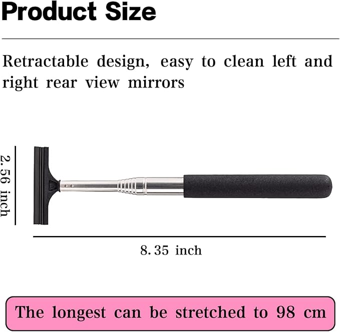jeseny 1 PC Car Rearview Mirror Wiper Telescopic Auto Mirror Squeegee 98cm Long Handle Cleaning Tool Glass Mist Cleaner Black