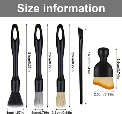 5 PCS Car Detailing Brush Set, Ultra-Soft Boar Hair Brushes for Interior & Exterior Cleaning, Multi-Use Duster for Air Vents, Wheels & Leather, Professional Car Wash Supplies