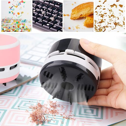 2Pcs Mini Crumb Vacuum Cleaner Portable Desktop Sweeper Handheld Cordless Multifunction Cleaning(Black+Blue)
