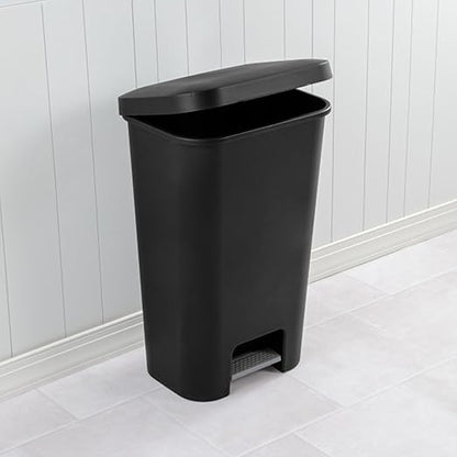 Sterilite 11.9 Gallon Rectangular Step On Kitchen Plastic Indoor Wastebasket with Wide Opening Lid and Comfort Handle for Home, Black (16 Pack)