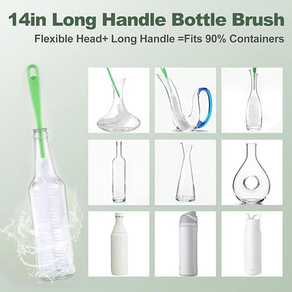 XYFuuee 5 Pack Bottle Brush Set, 5 in 1 Water Bottle Cleaning Brush, Long Handle Narrow Wine Cup Cleaner, 3 Straw Brushes for Stanley, Travel Nipple Lid Gap Detail Washer Brush
