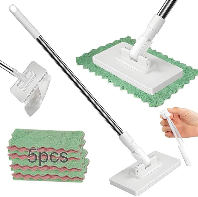 Snap Grip Mini Mop, Zero Touch Cloth Changing Mop with Automatic Push Pull Handle,360 Rotating Lazy Mops Wet Dry for Whole House Cleaning,Retractable Gap Dust Cleaner Flat Mops (White-5 Cloths)