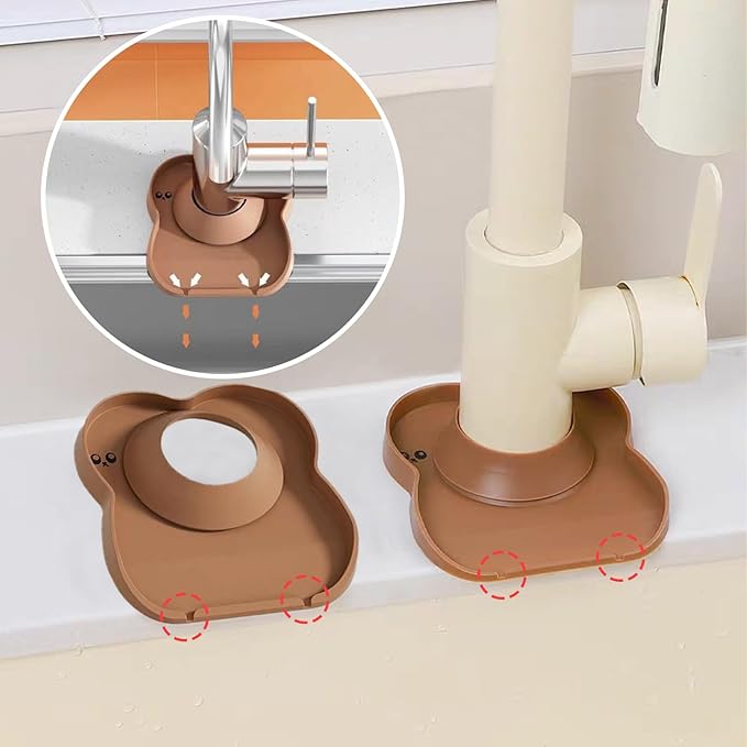 Silicone Faucet Mat for Kitchen Tap Compact Sink Splash Guard Protectors Behind Draining,Brown 2PCS