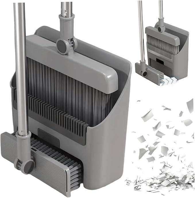 Broom and Dustpan, 3-in-1 Broom with Dustpan Combo Set Foldable and Rotating and Set with Long Handle for Home Office School Dorm, and