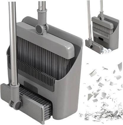 Broom and Dustpan, 3-in-1 Broom with Dustpan Combo Set Foldable and Rotating and Set with Long Handle for Home Office School Dorm, and