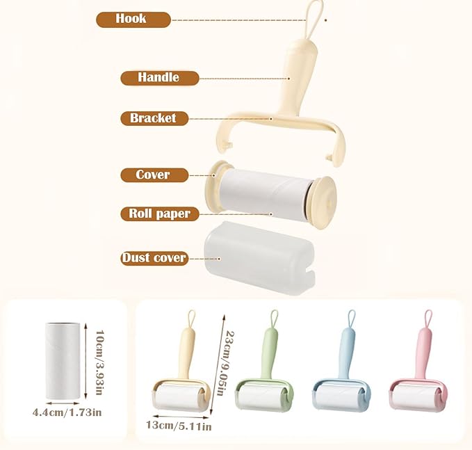 Super Strong Adhesive Roller Can Tear Off Replacement Roll Paper, Pet Cat Hair Dust Clothes Adhesive Hair Cleaning Scraper 60 Easy-Tear Adhesive Sheets Total Travel Lint Roller with Cover（Pink）