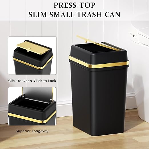 3 Pack Bathroom Trash Can with Lid 4 Gallon Small Trash Can with Press Top Lid Bathroom Garbage Can with 150 Counts Trash Bags for Kitchen Bedroom Office(Black Navy Blue Dark Green)