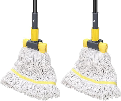 KeFanta 2 Pack Commercial Mop Heavy Duty Industrial Mop with Long Handle,60" Looped-End String Wet Cotton Mops for Floor Cleaning,Home,Kitchen,Office,Garage and Concrete/Tile Floor