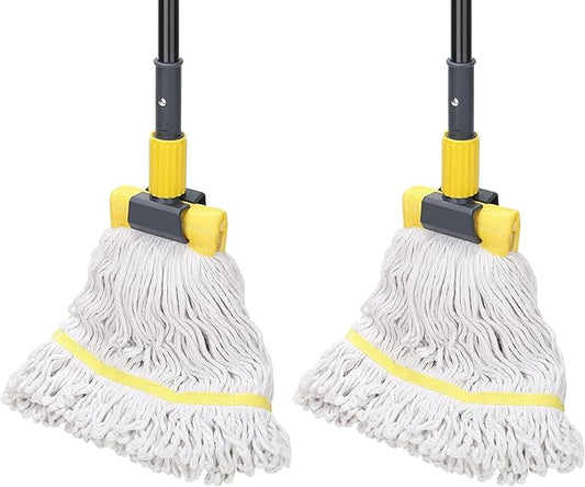 KeFanta 2 Pack Commercial Mop Heavy Duty Industrial Mop with Long Handle,60" Looped-End String Wet Cotton Mops for Floor Cleaning,Home,Kitchen,Office,Garage and Concrete/Tile Floor