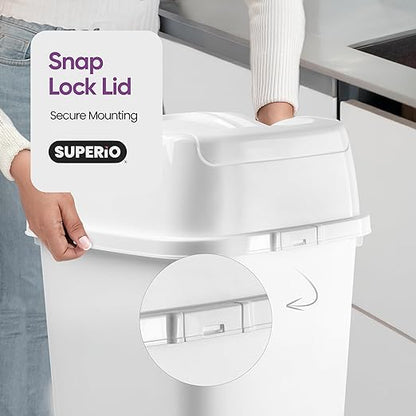 Garbage Can with Swing Top-Split Lid | Large Kitchen Trash Can with Lid | Durable Plastic |Slim & Sturdy Trash Bin | Fingerprint Resistant | 13 Gallon / 50 qt / 50 L - White | Superio