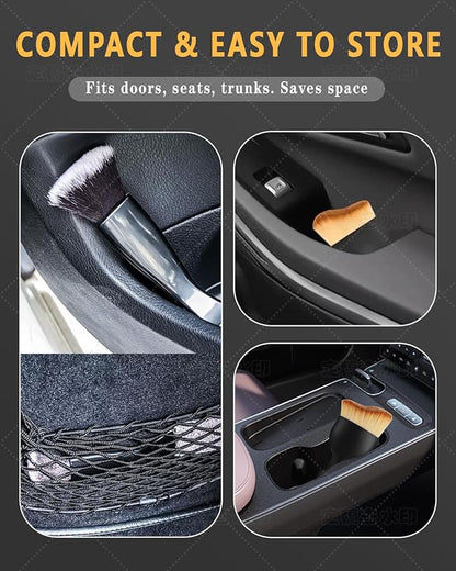 3PCS Car Interior Detailing Kit - 2 Curved Soft Bristle Brushes & 1 Dual-Head Duster | Scratch-Free Dusting for Dashboard, Vents - Fits All Vehicles (Sedans, SUVs, Trucks, ATVs)