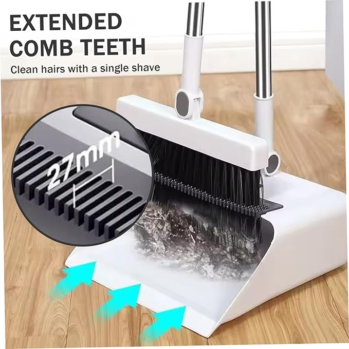 Broom and Dustpan, 3-in-1 Broom with Dustpan Combo Set Foldable and Rotating and Set with Long Handle for Home Office School Dorm, and