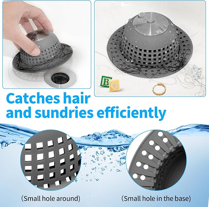 Aluvor Shower Drain Hair Catcher, Bathtub Drain Cover Foldable Silicone Shower & Tub Protector for Pop-Up & Regular Drains