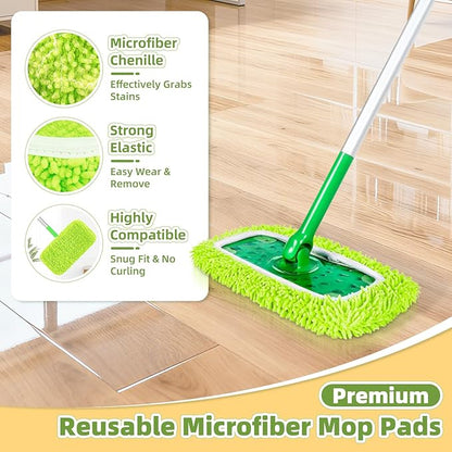 Reusable Microfiber Pads Compatible with Sweeper Mop, Washable Wet Pads Refill & Highly Absorbent Dry Sweeping Cloths - Chenille Mopping Pad for All Sealed Floors Cleaning (Mop is not Included)