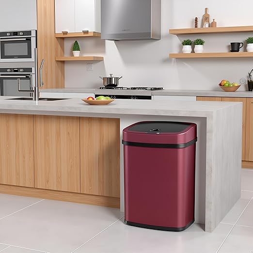 DZT-12-5 12L Stainless Steel Smart Waste Bin with Motion Sensor | Touchless Auto-Open Lid & Soft-Close for Bathroom, Kitchen & Office (Burgundy)