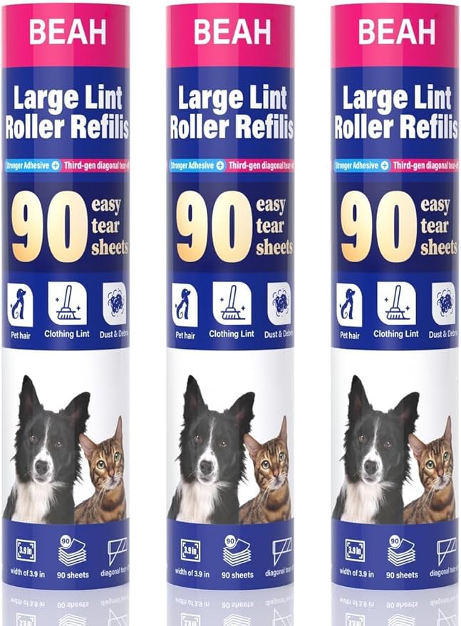 9.45 Inch Extra Sticky Lint Roller Refills 3 Pack (270 Sheets),Lint Roller Refills;Compatible with 9.45 Inch Lint Rollers Inner Diameter Required:1.5 Inches.