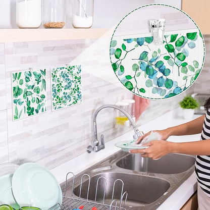 Needbrock 6 Pack Swedish Dishcloths for Kitchen, Swedish Rags Absorbent Green Leaf Dish Cloths with Adhesive Clips, Reusable Paper Towels No Odor for Countertop Dishes Cleaning