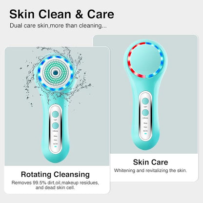 UMICKOO Electric Facial Cleansing Brush, 2-Way Rotating Face Scrubber for Daily & Deep Cleaning, 3 Modes, 5 Brush Heads, Rechargeable, IPX7 Waterproof for All Skin Types