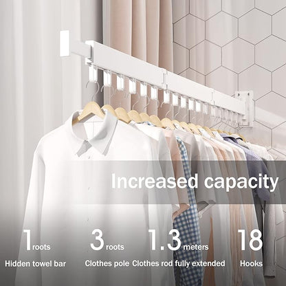 LIENAHU Clothes Drying Rack,Laundry Drying Rack,Clothes Rack Wall Mount,Wall Mounted Clothes Hanger Rack,Laundry Rack Folding,Retractable Clothing Rack,Collapsible Clothes Hanging Rack(Loop,White)