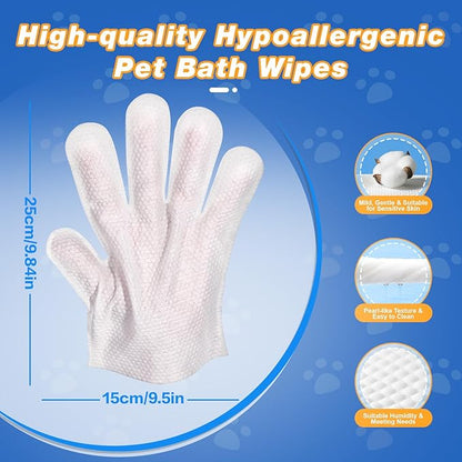 Pet Glove Wipes for Dogs and Cats, Deodorizing Cleaning Gloves, Hypoallergenic Coconut Oil Grooming Wipes, Individually Wrapped, for Pet Dry Cleaning, Daily Care and Travel, 9 Pcs