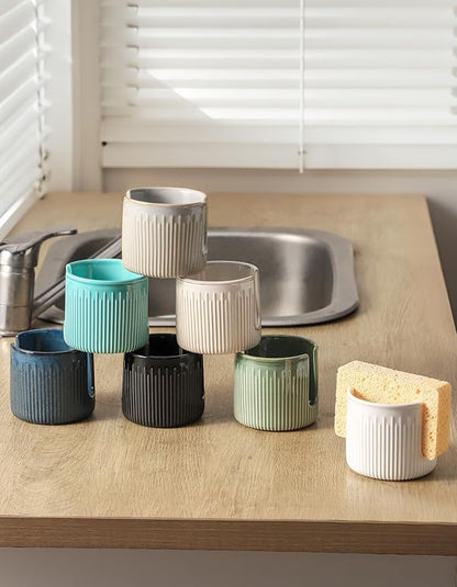 Ceramic Sponge Holder for Kitchen Sink, Scrub Sponge Dish Rack, Farmhouse Compact Sink Caddy Organizer, Turquoise
