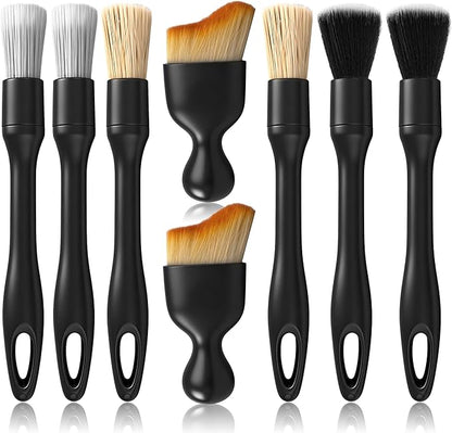 8 Pcs Car Detailing Brush Set, Soft Bristle Cleaning Brushes for Interior and Exterior Care, 4 Versatile Brushes Designed for Dashboards, Vents, Wheels, Tires, and Precision Detailing