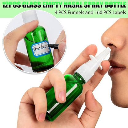 10 Empty Nasal Spray Bottles, 30ML/1oz 6 Refillable Glass Bottles with Funnels and Labels