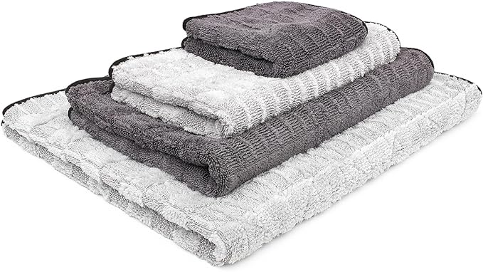 The Rag Company Gauntlet Car Drying Towel, Ultra-Absorbent 70/30 Blend Korean Microfiber, Dries Vehicles Faster Without Scratching, 900 GSM, 30x36 Inches, Ice Grey/Grey, 2-Pack
