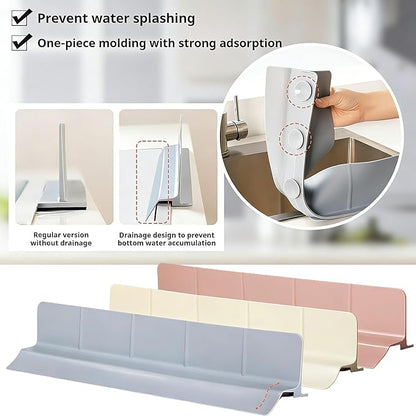 Food Grade Silicone Sink Splash Guard (23 Inch), 7 Strong Suction Cups Non-Slip Water Protector, Dishwasher Safe & Cuttable for Kitchen/Bathroom Countertops (Cream)