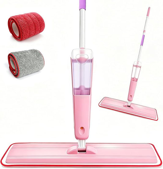 24" Dry mops for Floor Cleaning, Extra-Long Spray runtime & Light Mist Spray mop, Microfiber Wet mop w/ 28oz Tank & 2 Washable Pads, Heavy Duty Flat mop for Hardwood Tile Laminate Vinyl, Large Spaces