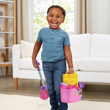 LeapFrog Clean Sweep Learning Caddy, Kids Mop and Broom Cleaning Toy Set for Ages 3-5, Pink