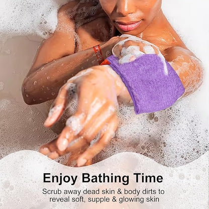 2 Pack Soap Saver Bags for Soap Bars, Exfoliating Bar Soap Scrubber Pouch for Shower, Exfoliating Body Scrubber, Come with 1 African Net Sponge for Full-Body Gentle Cleansing, Purple & Pink