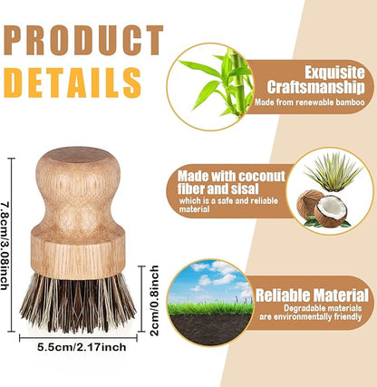Nuenen 6 Packs Bamboo Dish Scrub Brushes Wooden Scrubbers Set Kitchen Dishwashing Scrubber with Natural Sisal Bristles for Iron Pot Pan Sink (Sisal and Coconut Palm)