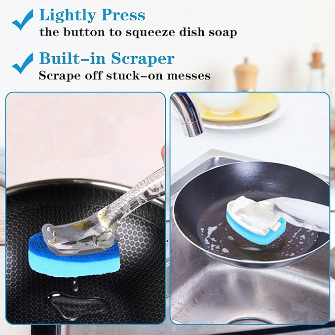 6 Pcs Dishwasher Sponge Dishwand Refills Scrubber Sponges Non Scratch Head Replacement for Dish Wand Heavy Duty Scrub Dots Brushes Soap Control Dispenser Scrubber Pads for Kitchen Cleaning