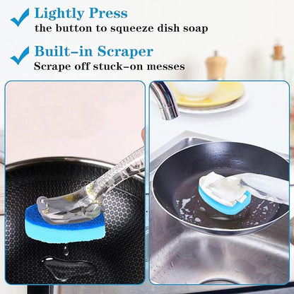 6 Pcs Dishwasher Sponge Dishwand Refills Scrubber Sponges Non Scratch Head Replacement for Dish Wand Heavy Duty Scrub Dots Brushes Soap Control Dispenser Scrubber Pads for Kitchen Cleaning