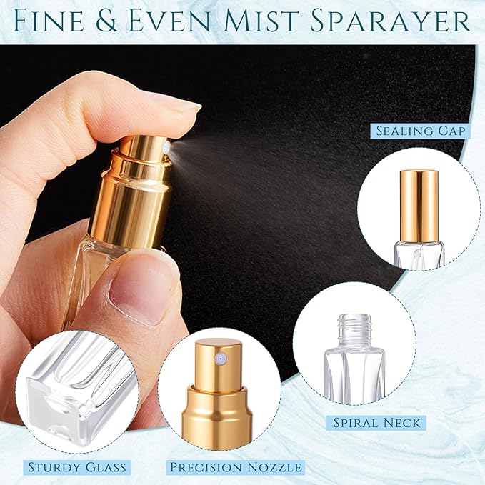 Domensi 20 Pcs 10/15/20/30 ml Perfume Travel Refillable Glass Bottles Spray Bottle Perfume Atomizer for Cologne Dispenser Leak-proof Fragrance Bottles Atomizer Pump Kit (10 ml,Gold)
