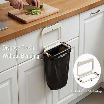 Foldable Trash Bag Holder, Over Cabinets Door Garbage Bag Holder Rack, Space Saving Folding Kitchen Trash Can, Hanging Waste Garbage Can Rack, Collapsible Trash Can Rack, Dishcloth Towel Hanger