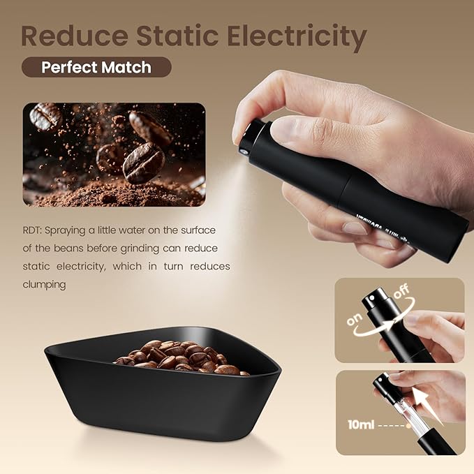 MHW-3BOMBER Coffee Bean Dosing Cup and RDT Spray Bottle Set - Aluminum Espresso Dosing Cup & 10ml Static Reduction Spray - Espresso Accessories Kit Measuring Tray for Coffee Lovers P7112B