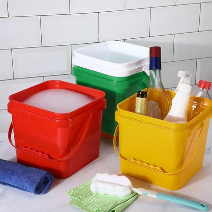 Mifoci 8 Pcs Plastic Bucket 5 Quart Square Cleaning Bucket Utility Small Pail with Handle for House Cleaning Storage Livestock Feeding Car Washing (Red,Yellow,White,Green)